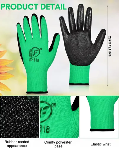 Vista 2 de Honeydak 36 pares de guantes de jardinería para hombres y mujeres, guantes de jardín con revestimiento de goma transpirable