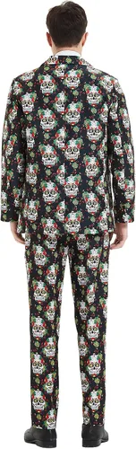 Vista 3 de ACH Traje de Halloween para hombre, disfraz de fiesta para adultos, con diferentes estampados, 3 piezas, chaqueta fea y divertida para hombre, traje
