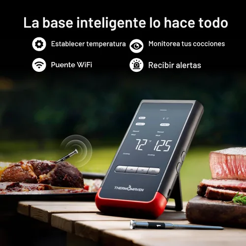 Vista 2 de ThermoMaven Termómetro inalámbrico WiFi para carne, 2 sondas, base inteligente, 6 sensores Unlimted Monitor Range via APP, Commercial-Grade NIST