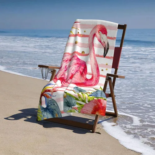 Vista 3 de Toalla hawaiana de flamenco rosa para baño, toalla de verano grande seca con hojas hawaianas de flores tropicales, 52 x 32 pulgadas, manta de playa