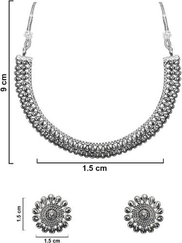 Vista 5 de I Jewels Silver Oxidised Indian Wedding Bollywood Choker Necklace and Earrings Jewellery Set For Women & Girls (MC058-118)