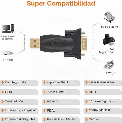 Vista 5 de CableCreation Adaptador serie DB9 macho USB a RS232, chipset FTDI, 9 pines