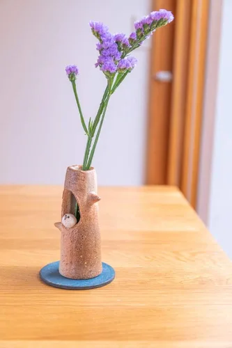 Vista 2 de Florero de cerámica artesanal japonesa decoración del hogar Shigaraki Ware (búho blanco)