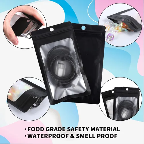 Vista 5 de 100 bolsas pequeñas de sampale (3.1 x 5.5 pulgadas), bolsas resellables a prueba de olores con ventana transparente, bolsa de recuerdo de fiesta
