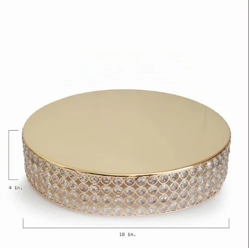 Vista 4 de Soporte redondo de cristal con cuentas de 18 pulgadas con cuchillo para pastel y juego de servidor (dorado)