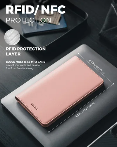 Vista 3 de VULKIT Billetera para pasaporte, con bloqueo RFID, cartera de viaje para hombres y mujeres
