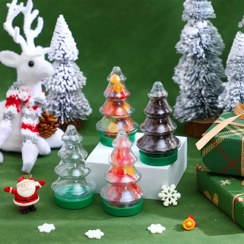 Vista 6 de Abaodam 6 unidades rellenables con forma de árbol de Navidad de plástico transparente adornos de Navidad recipientes de dulces para manualidades