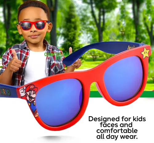 Vista 6 de Sun-Staches Gafas de sol Super Mario de Arkaid Lentes de sol elegantes, cómodas y duraderas con protección UV para niños con funda de transporte