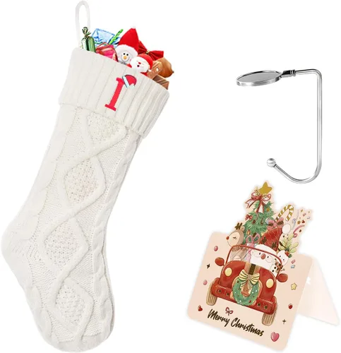 Vista 42 de Calcetines de Navidad con inicial A, 20 pulgadas, con iniciales bordadas para la familia, calcetín navideño tejido personalizado con monograma