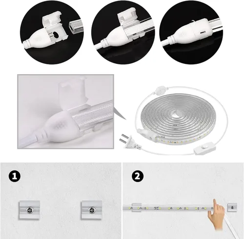 Vista 8 de Luces de Cuerda LED de 6.56 pies para Exteriores, Luces de Cuerda LED Cortables de 110V para Exteriores Impermeables 6500K para Interiores