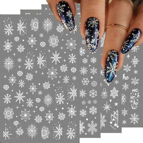 Vista 8 de Calcomanías de uñas de copo de nieve 10 hojas, calcomanías de copo de nieve de Navidad, calcomanías de uñas 3D autoadhesivas, diseño de uñas de tema