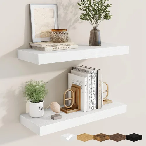 Vista 34 de fuqing Estantes flotantes para pared, estante flotante de madera montado en la pared con soportes invisibles para sala de estar, baño, dormitorio
