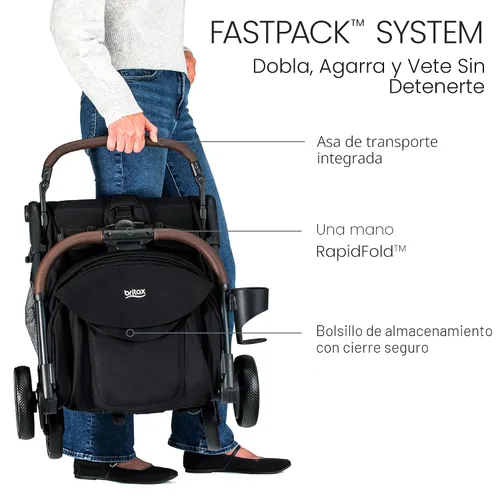 Vista 4 de Britax Juniper - Cochecito compacto para llevar, sistema Fastpack sin esfuerzo con RapidFold de una sola mano, portátil y ligero para viajes, asa