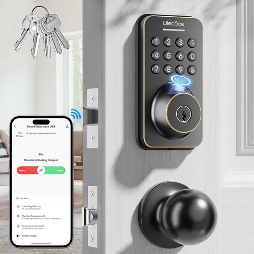 Vista 11 de U68W WiFi Fingerprint Smart Door Lock with Knob Set, Satin Nickel