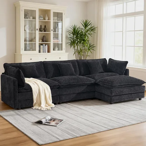 Vista 13 de KIVENJAJA Sofá modular en forma de L de 76.7 pulgadas de ancho para espacios pequeños, sofá biplaza modular de 2 plazas con diván otomano y asiento
