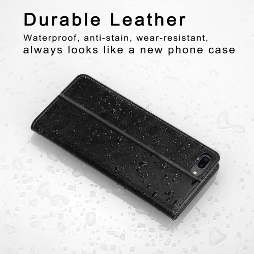Vista 2 de Belemay Funda tipo cartera compatible con iPhone 8 Plus, de piel de vaca auténtica, funda tipo folio (funda interior de TPU suave), ranuras