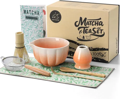 Vista 9 de Juego de batidor de matcha, 7 piezas, el kit de matcha incluye cuenco matcha, batidor y soporte de matcha, cuchara de bambú, cuchara, tamiz y toalla
