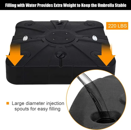 Vista 6 de Tangkula Base de sombrilla de patio con ruedas, peso relleno de arena húmeda de 260 libras, placa base cuadrada resistente para sombrilla con barra