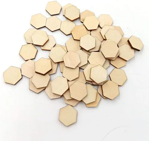 Vista 7 de EXCEART 200 piezas de madera hexagonal de 0.59 pulgadas con forma de madera hexagonal sin terminar, formas recortadas para manualidades, adornos