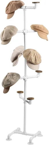 Vista 8 de MyGift Soporte para sombreros, árbol organizador de sombrero de pie, gorras de béisbol, exhibición de sombrero de vaquero, estante industrial