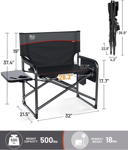 Vista 3 de TIMBER RIDGE Silla de camping térmica de gran tamaño resistente Negro calentado