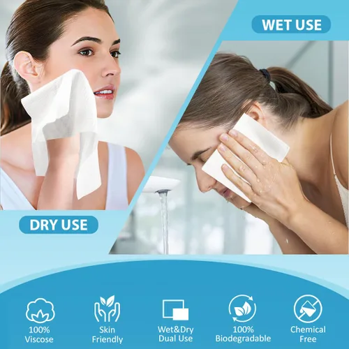 Vista 2 de HOMEXCEL Toallas faciales, toallitas faciales desechables, toallitas secas biodegradables para quitar maquillaje, toallas faciales súper suaves