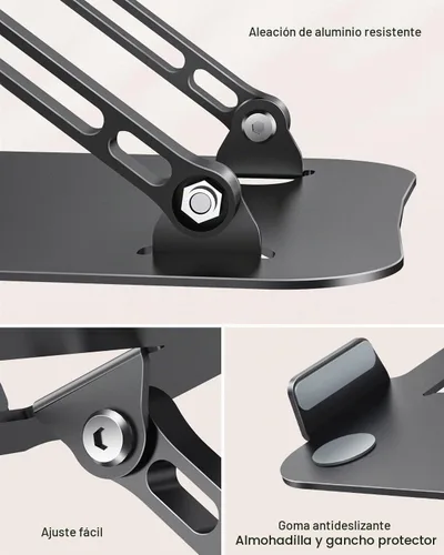 Vista 6 de JOIOT Soporte ajustable de aluminio para portátil, elevador ergonómico para Negro