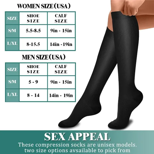 Vista 6 de Paquete de 3 pares de calcetines de compresión médica para mejorar la circulación de mujeres y hombres, para correr, hacer deporte y amamantar