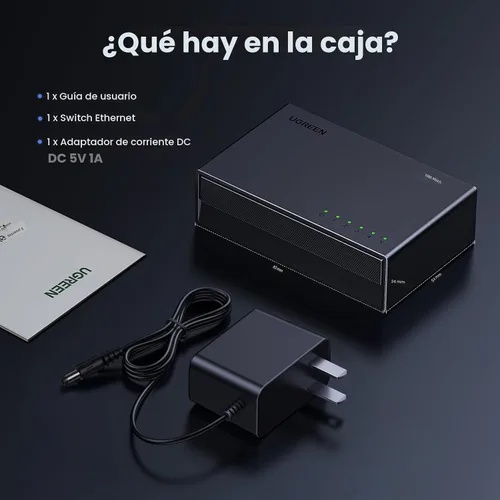 Vista 8 de UGREEN Interruptor Ethernet, Divisor Ethernet Gigabit de 5 Puertos, Conecta y Usa, Interruptor de Red para Pared y Escritorio, No Administrado