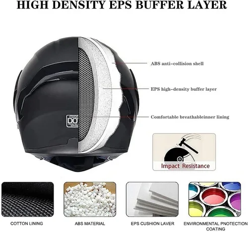 Vista 6 de Casco de motocicleta Bluetooth de cara completa abatible con micrófono, diseño de ala trasera aprobado por DOT, reducción de ruido con doble visera