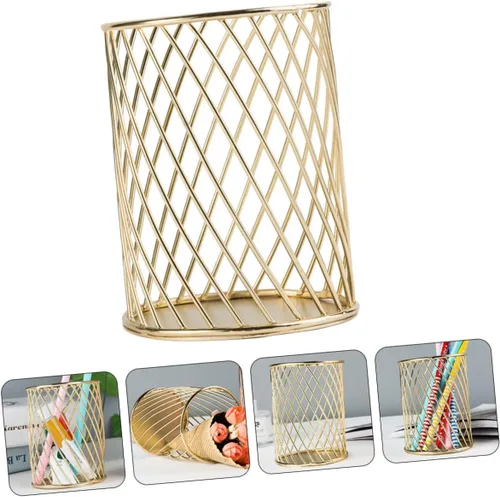 Vista 4 de NUOBESTY Soporte creativo de la pluma del escritorio del metal para el cepillo del maquillaje de los artículos de papelería blanco organizar