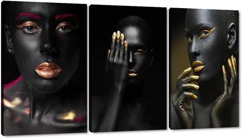 Vista 74 de MAMAGO Lienzo decorativo para pared, pintura de belleza dorada y negra, fotos de mujeres africanas, hermosos pósteres de mujer negra, impresiones
