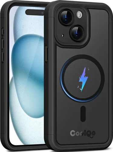 Vista 13 de COOLQO Funda magnética para iPhone 12, doble capa mate resistente a los arañazos, color negro