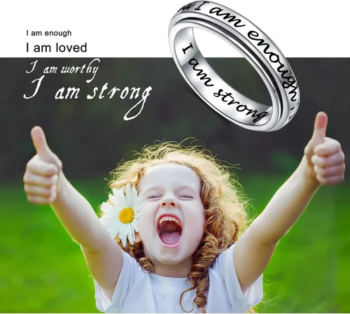 Vista 7 de JZMSJF S925 Sterling Silver Spinner Fidget Ring for Anxiety Stress Relief Boredom ADHD Autism Rings