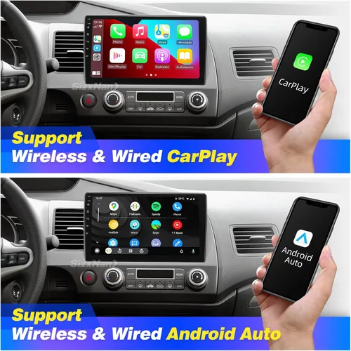 Vista 2 de Pantalla táctil Android compatible con Carplay Android Auto, radio de coche estéreo Bluetooth navegación reproductor multimedia GPS WiFi FM/AM