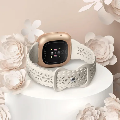Vista 2 de Dirrelo Paquete de 4 bandas de encaje de silicona compatibles con bandas de Fitbit Sense/Bandas de Fitbit Versa 3 para mujer/Bandas de Fitbit Versa