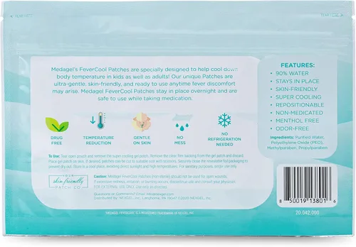 Vista 2 de Medagel FeverCool Patches - Parches refrescantes para aliviar la fiebre, la migraña y el dolor de cabeza Fabricado en los Estados Unidos