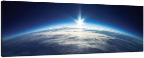 Vista 6 de Pyradecor Arte de pared enmarcado en negro, gran universo azul, tierra, paisaje moderno, lienzo, impresiones espaciales, ilustraciones para sala