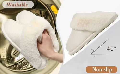 Vista 4 de PLMOKN Pantuflas peludas para hombre para interiores y exteriores, suela de goma antideslizante, espuma viscoelástica, lindas sandalias de almohada