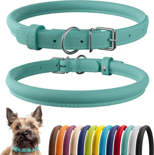 Vista 47 de CollarDirect - Collar de cuero enrollado para perro, collar redondo acolchado suave para cachorro, collar de cuero auténtico hecho a mano