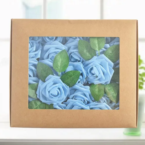 Vista 5 de homEdge Rosa Artificial, 25 piezas de flores artificiales de espuma con tallo para decoraciones del hogar, ramos de boda, fiesta, centros de mesa