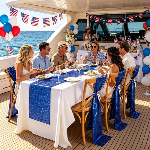 Vista 3 de yuboo Paquete de 6 caminos de mesa de lentejuelas azul rey de 12 x 72 pulgadas con purpurina a granel para decoraciones de bodas, fiestas