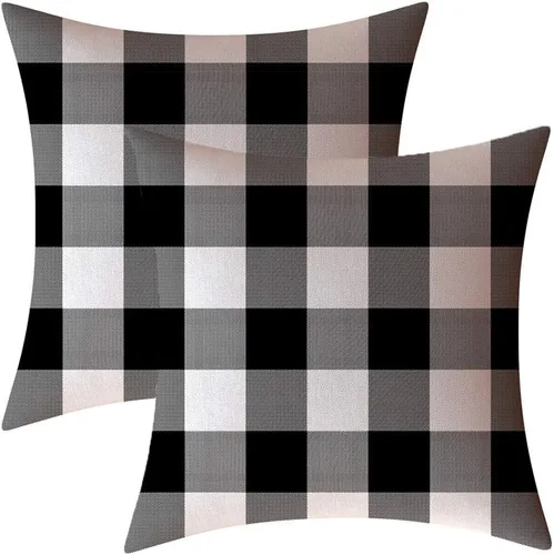 Vista 18 de Fundas de almohada decorativas rústicas de Aqua y blanco a cuadros estilo búfalo para sofá, funda de almohada para granja, decoración