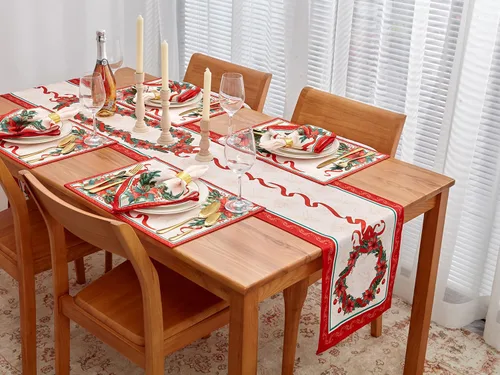 Vista 8 de YiHomer Cinta de Pascua de tela estampada para Navidad, vacaciones de invierno, Navidad, camino de mesa, 14 x 72 pulgadas