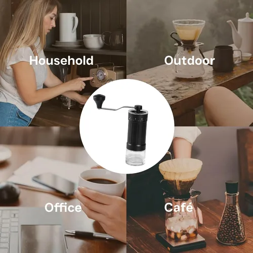 Vista 9 de Mini molinillo de café manual, 40 ajustes ajustables, molinillo de mano portátil con capacidad de 1.06 oz, rebaba cónica para expreso, verter