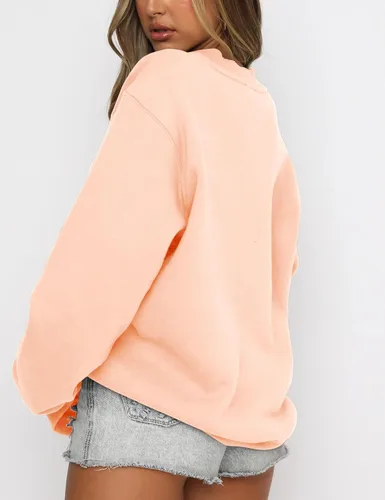 Vista 3 de Fanway&EC - Sudadera de manga larga para mujer, cuello redondo, casual, sudadera con capucha de gran tamaño, tops de otoño Rosa albaricoque
