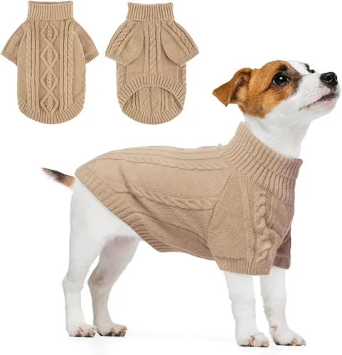 Vista 29 de BEAUTYZOO Suéteres de perro para perros pequeños, ropa de punto con agujero Pompones beige