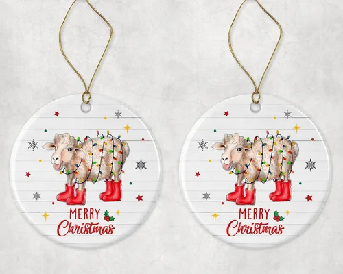 Vista 3 de Merry Christmas Sheep Ornament, 2024 Christmas Ornament, Sheep Christmas Light Ornament, Kids Christmas Ornament, Animal Christmas Ornament Printed