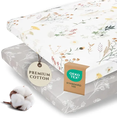 Vista 11 de Paquete de 2 sábanas N Play para niños, sábana bajera de mezcla de algodón de primera calidad, suaves y transpirables, funda de colchón para cuna