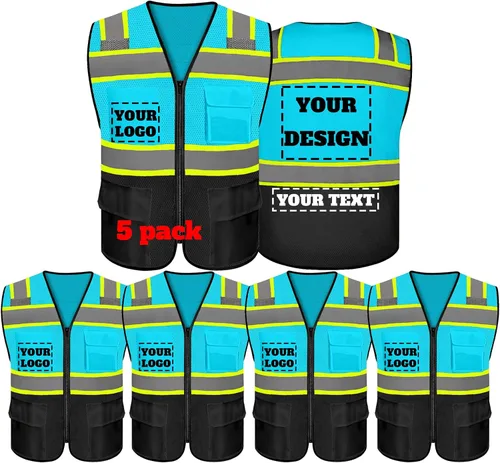 Vista 22 de Chaleco de seguridad reflectante de alta visibilidad con 5 bolsillos y cremallera clase 2 para adultos, unisex, ropa de trabajo de seguridad